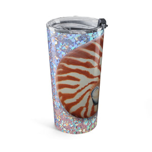 20oz Tumbler ~ Disco Striped Shell Glitter Travel Cup