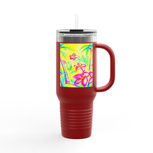 Insulated Travel Mug, 40oz / Tropical Doodles, Yellow - Perfect for Outdoor Adventures