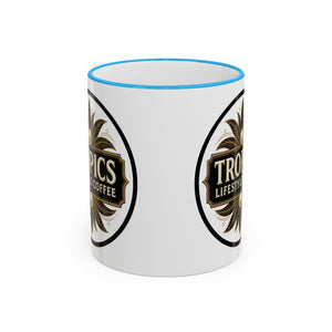 Accent Rim & Handle Coffee Mug — Tropics Lifestyle Coffee Pearl/Palm Logo