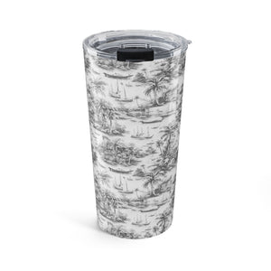 20oz Tumbler — Vintage Tropical Toile/Grey Travel Mug