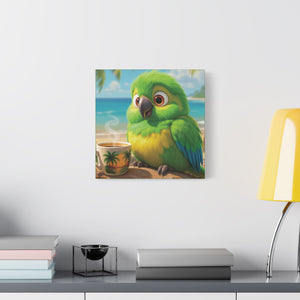Tropical Beach Canvas - Lulu the Parrot Coffee Wall Art, Green