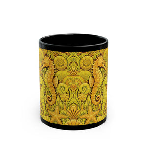 Black Coffee Mug - Seahorse Trio, Yellow