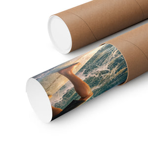 Surfing Encounter UFO Poster — Matte Vertical Sci‑Fi Beach Art Print