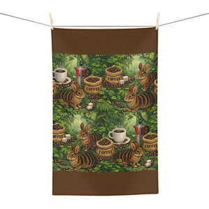 Tropical Microfiber Coffee/Tea Towel –Sumatran Rabbits & Coffee, Brown