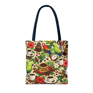 Tropical Parrots & Coffee Tote Bag, Green - 3 Sizes