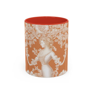 Accent Color Coffee Mug (11, 15oz), Pearl Lady Toile/Melon