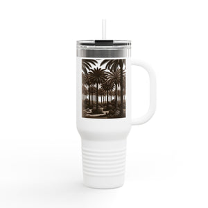 Woodcut Palms Insulated Travel Mug - 40oz - Perfect for Outdoor Adventures