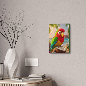 Tropical Canvas Wall Art — Tiki the Parrot With Coffee V2, Green