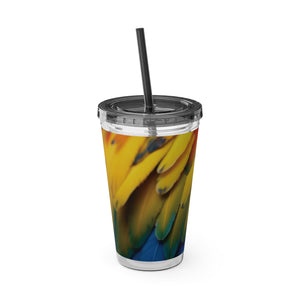 Tropical Tumbler with Straw | 16 oz: Parrot Macaw Feathers