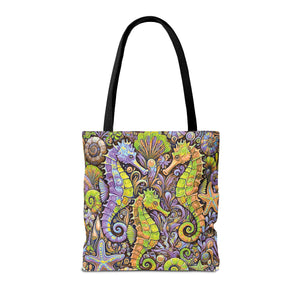 Seahorse Trio Tote Bag, Yellow & Purple - 3 Sizes
