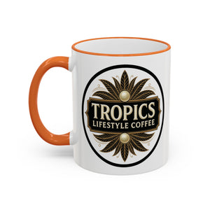 Accent Rim & Handle Coffee Mug — Tropics Lifestyle Coffee Pearl/Palm Logo