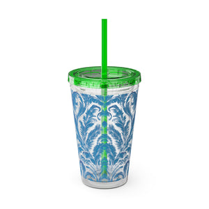 Tropical Tumbler with Straw | 16oz Colorful Travel Cup / Rocco Blues