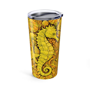 20oz Tropical Glossy Tumbler, Stainless Steel / Seahorse Trio, Yellow