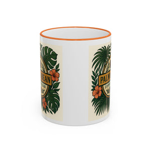 Accent Rim & Handle Coffee Mug — Palm & Bean Coffee Club Logo