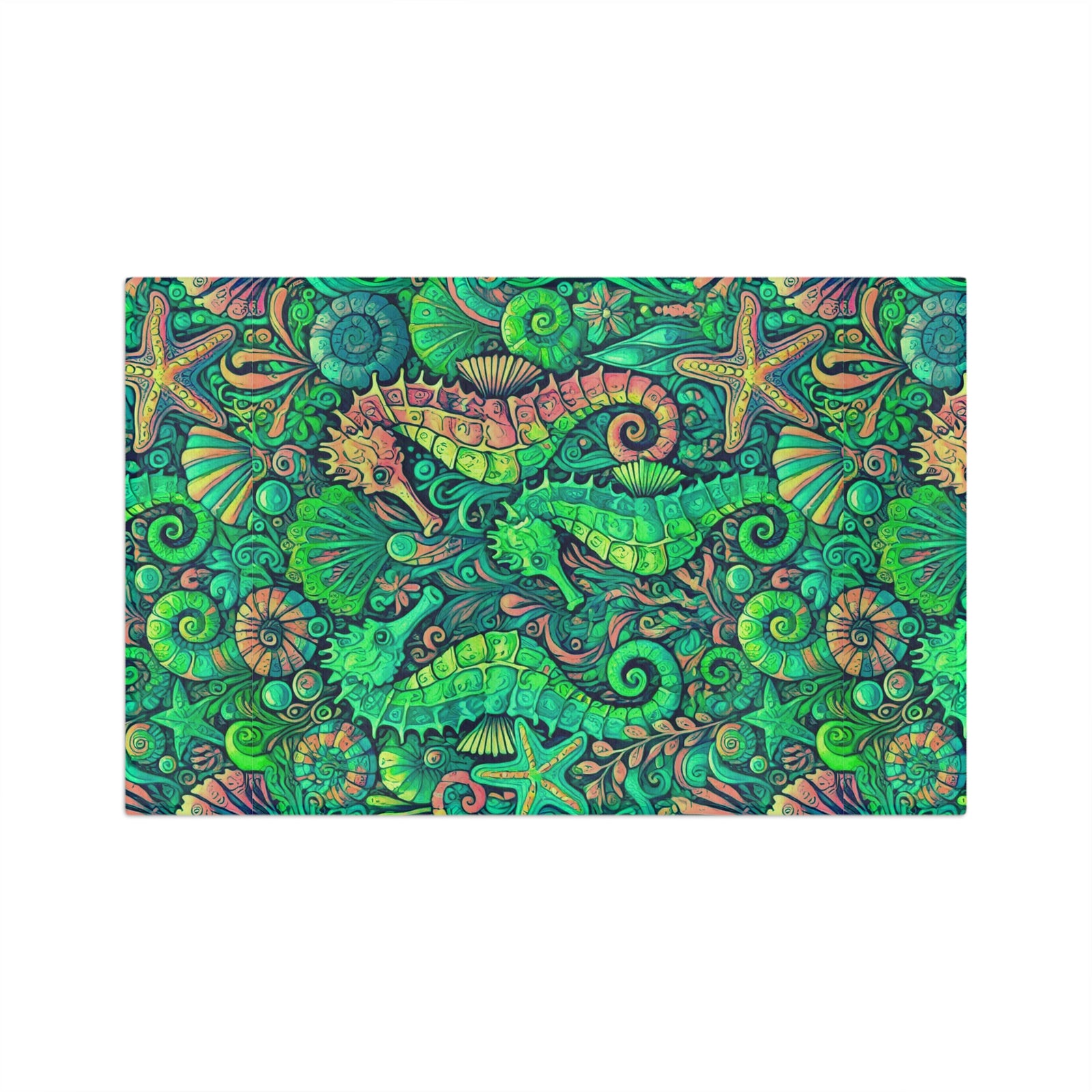 Tropical Microfiber Coffee/Tea Towel  — Seahorse Trio, Lime