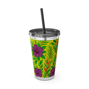 Tropical Tumbler with Straw | 16 oz: Midnight Flower Yellow