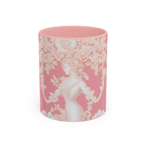 Accent Color Coffee Mug (11, 15oz), Pearl Lady Toile/Hibiscus Pink