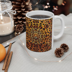 White Ceramic Mug — Bold Leopard Hiidden Pattern Coffee Cup (11oz & 15oz)