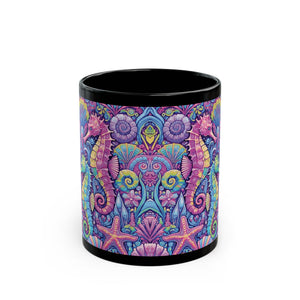 Black Coffee Mug - Seahorse Trio, Purple Fantasy