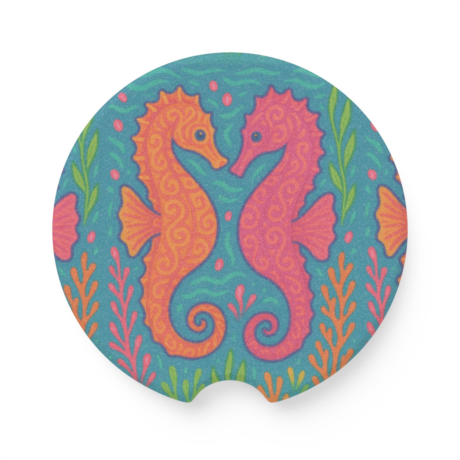 Soapstone Car Coaster - Sunset Seahorses