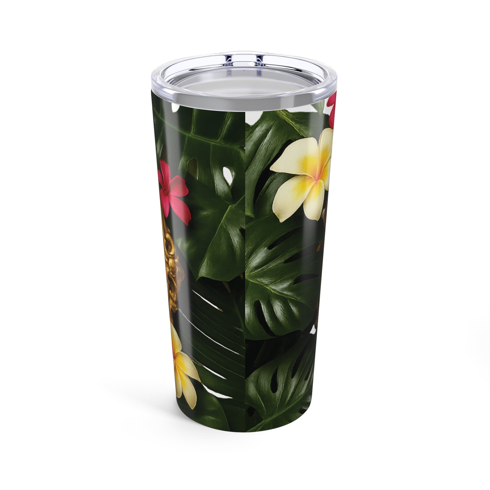 20oz Tropical Glossy Tumbler, Stainless Steel / Framed Our Lady of Guadalupe, Monstera