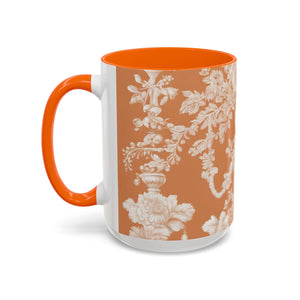 Accent Color Coffee Mug (11, 15oz), Pearl Lady Toile/Melon