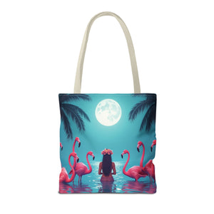 Moonlit Mermaid and Flamingos Tote Bag - 3 Sizes