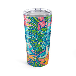 20oz Tropical Glossy Tumbler, Stainless Steel / Tropical Beach Seagulls