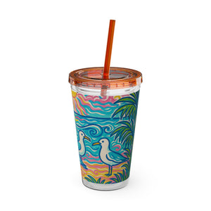 Tropical Tumbler with Straw | 16 oz: Beach Seagulls