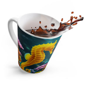 White Latte Mug — Colorful Seahorses in Love