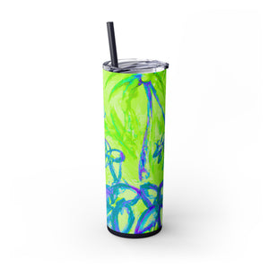 Tropical Doodles/Lime Green, 20oz Skinny Matte Tumbler with Straw - Beach Vibes