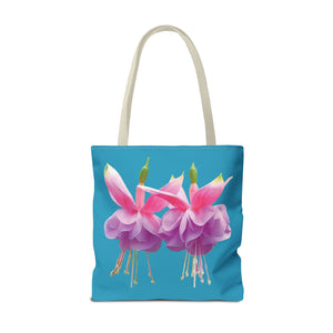 Two Fuschsias Tropical Flower Tote Bag/Turquoise - 3 Sizes