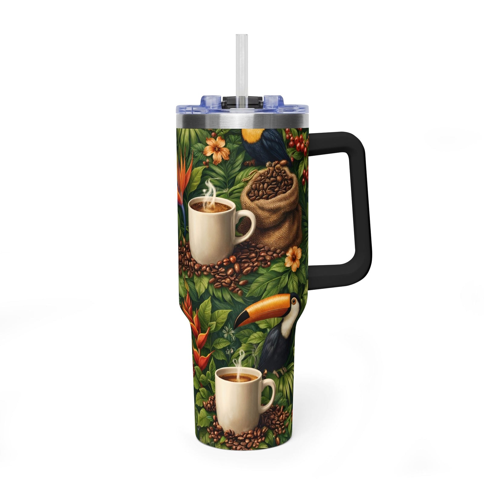 40oz Thermal ~ Tropical Coffee Lover Parrots
