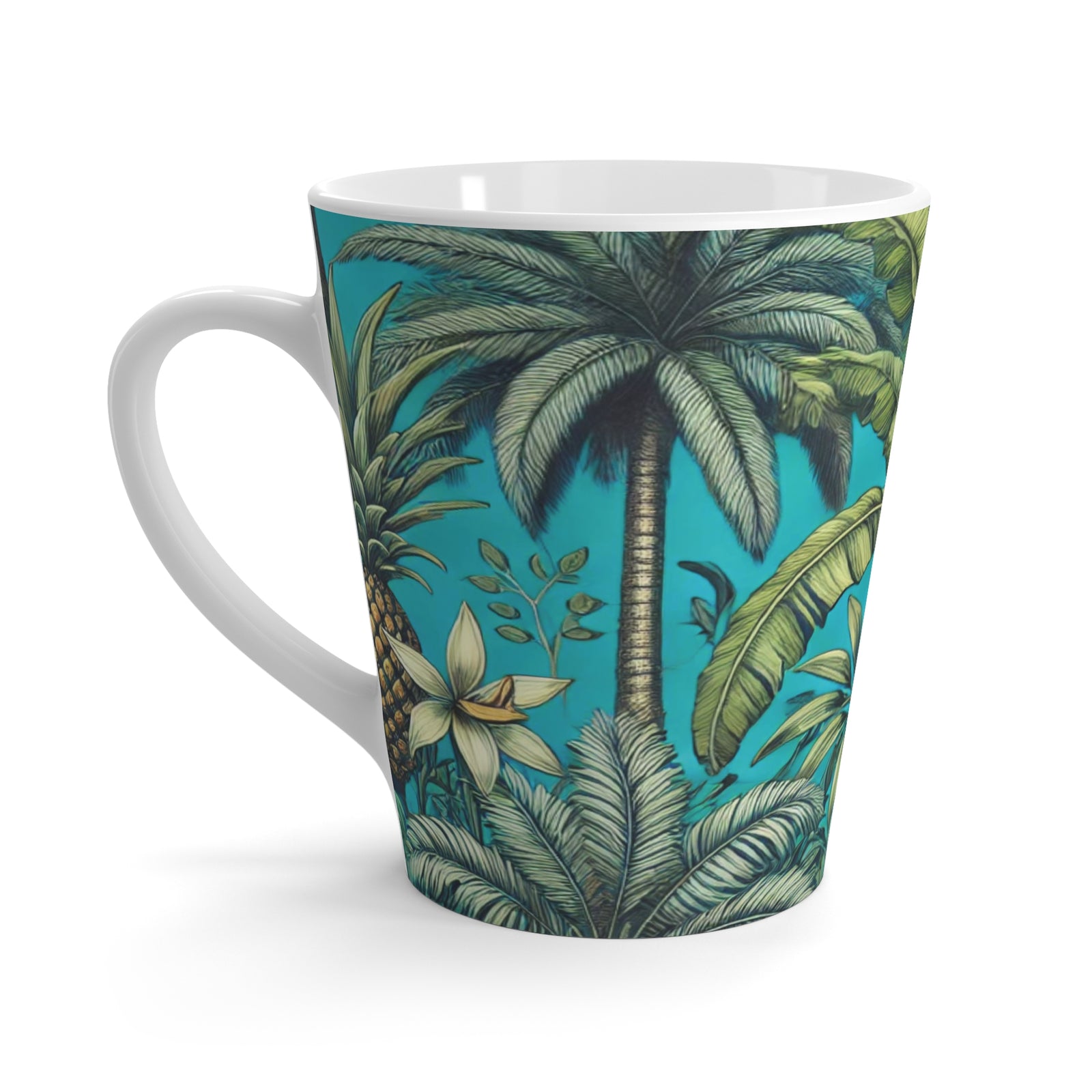 Latte White Mug - Tropical Fruit, Turquoise