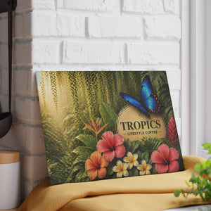 Glass Coffee Station Tray - 'Tropics Lifestyle Coffee Rainforest Butterfly