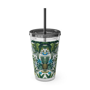 Tropical Tumbler with Straw | 16 oz: More Tropical Palms, White