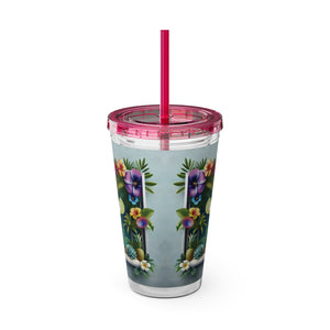 Tropical Tumbler with Straw | 16oz Colorful Travel Cup / Tropical Margarita