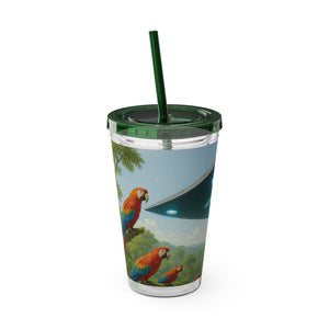 Tropical Tumbler with Straw | 16 oz: UFO and Parrots