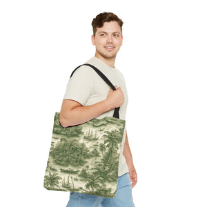 Coastal Toile Green Tote Bag - 3 Sizes