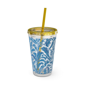 Tropical Tumbler with Straw | 16oz Colorful Travel Cup / Rocco Blues