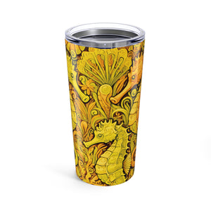 20oz Tropical Glossy Tumbler, Stainless Steel / Seahorse Trio, Yellow
