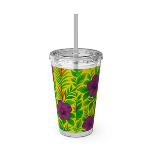 Tropical Tumbler with Straw | 16 oz: Midnight Flower Yellow