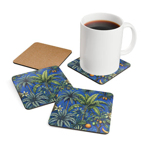 Coaster Set/4 - More Tropical Fruit, Dark Blue