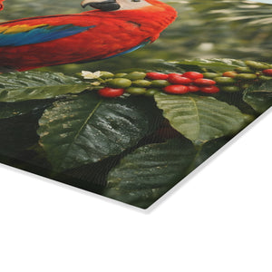 Glass Coffee Station Tray, 2 Sizes – Macaw Parrots & Coffee Plants