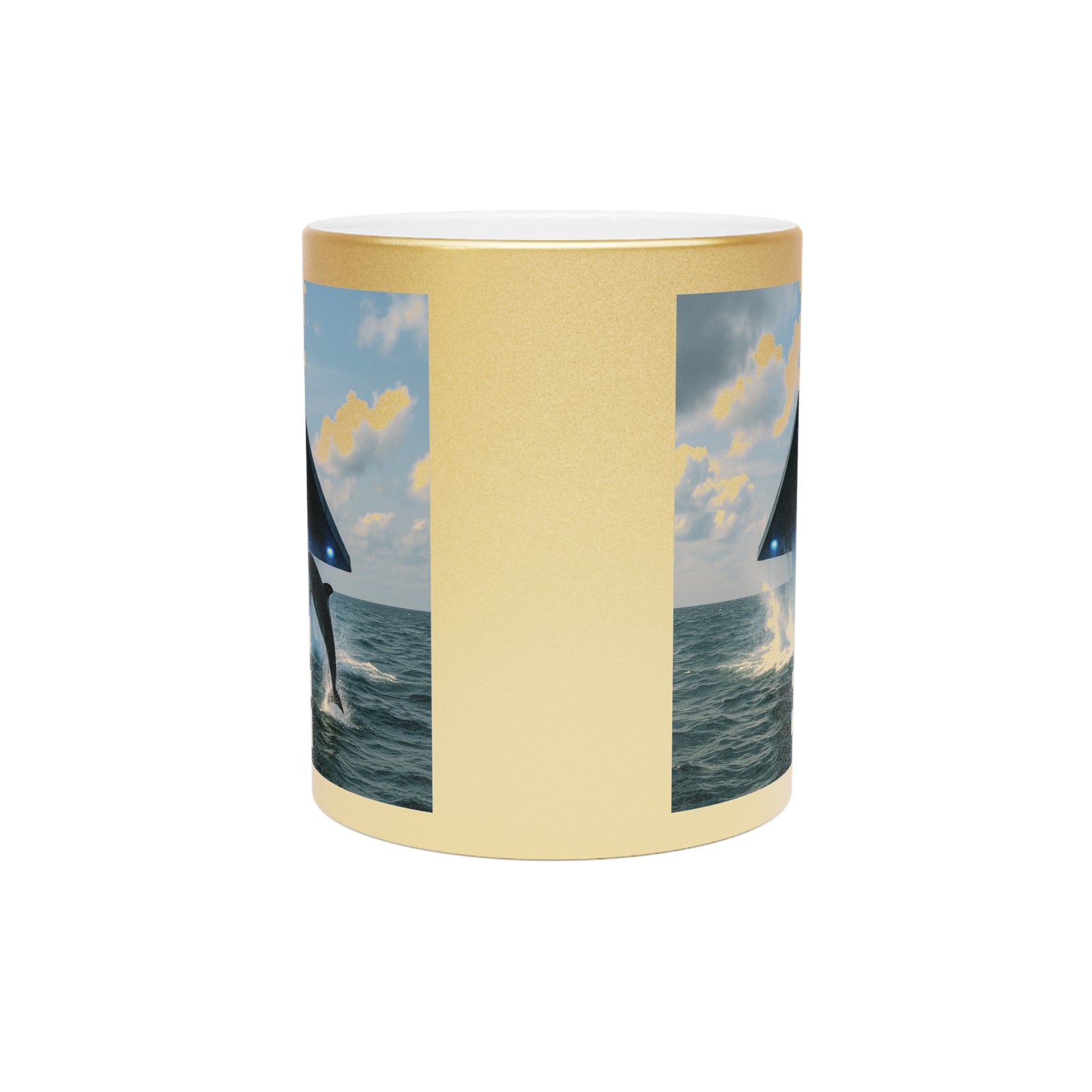 Tropical Metallic Mug, Gold or Silver - UFO & Dolphin