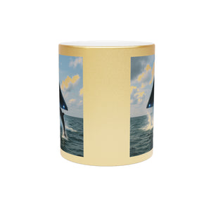 Tropical Metallic Mug, Gold or Silver - UFO & Dolphin
