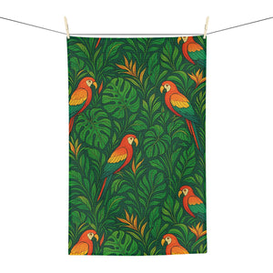 Tropical Microfiber Coffee/Tea Towel – Rainforest Parrot Family, Red