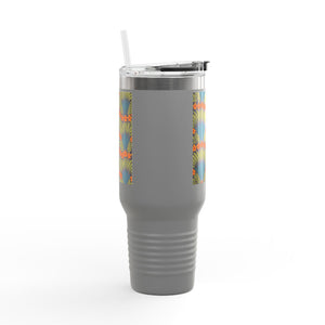 Insulated Travel Mug, 40oz / Hibiscus Fan Dance, Orange - Perfect for Outdoor Adventures