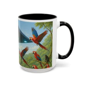Accent Coffee Mug (11, 15oz), 8 Colors - UFO and Macaws