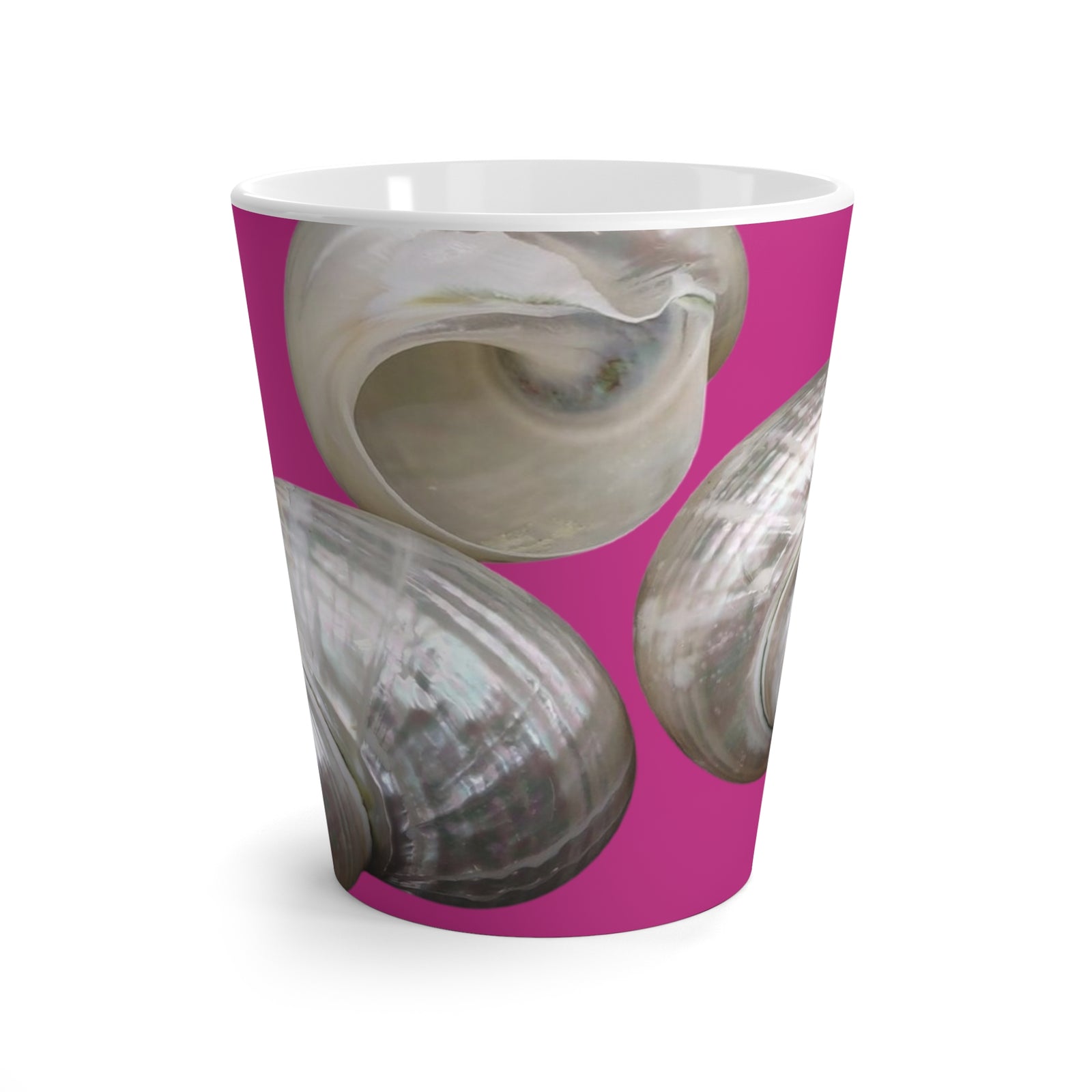 Latte White Mug - Perfect for Coffee Enthusiasts / Lustrous Seashell Trio, Dark Pink